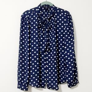 J. Crew 365 Navy Polka Dot Long Sleeve Blouse Top Size 14